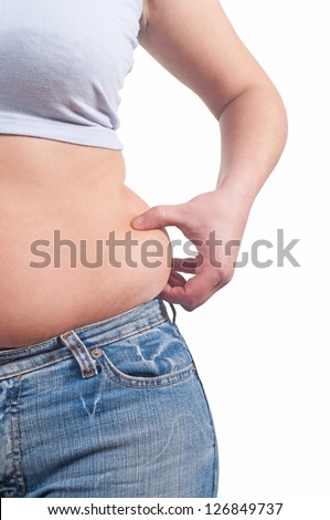 Cropped Image Overweight Fat Woman Stomach With Obesity, Excess