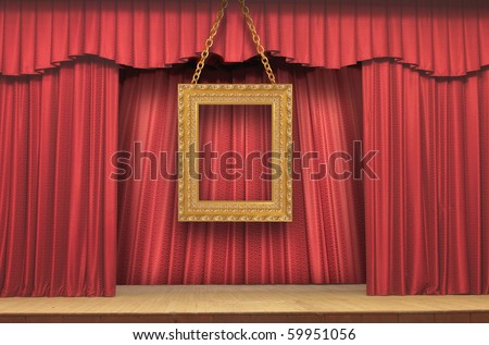 red curtains, gold frame