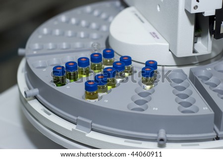 vials on gas chromatography-mass spectrophotometer