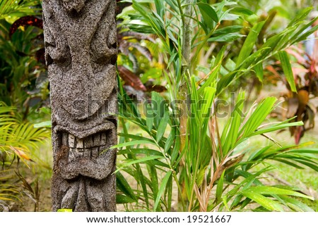 stock photo : Fijian totem carved from wood.