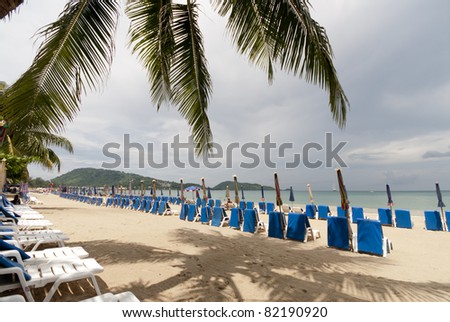 Sun lounges set up for tourists on Pa tong beach, Phuket , Thailand