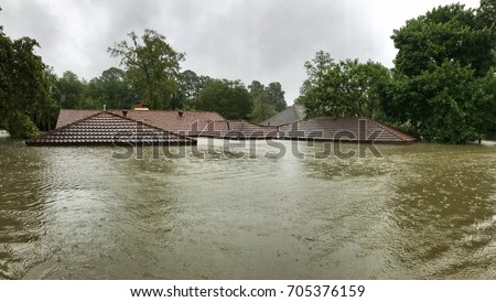 House completely flooded from Hurricane Harvey 2017, in Spring Texas a couple miles north of Houston off East Cypresswood  Drive.