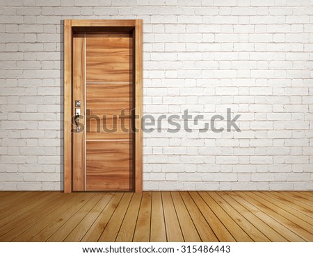 Empty brick room with modern door