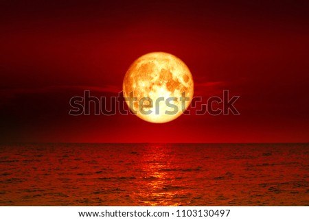 super full blood moon  and moon light over river , Elements of this image furnished by NASA