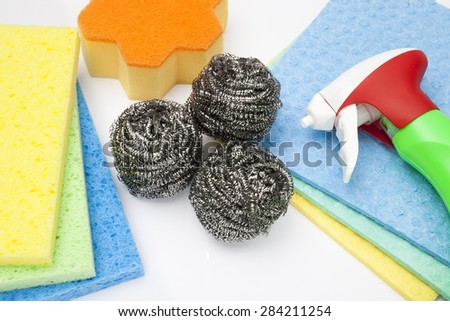 Cleaning Products close up on white background