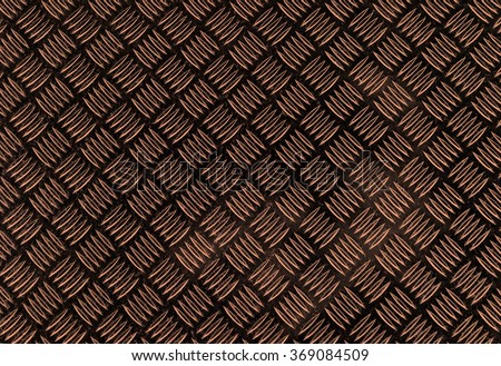 Copper colored diamond plate, also known as checker plate, tread plate, cross hatch kick plate and Durbar floor plate, wide shot in landscape orientation.