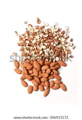 almond,almonds crushed on white background
