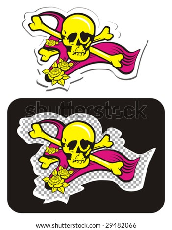 stock vector Skull with Crossbones and Roses Suits for sticker or Tshirt
