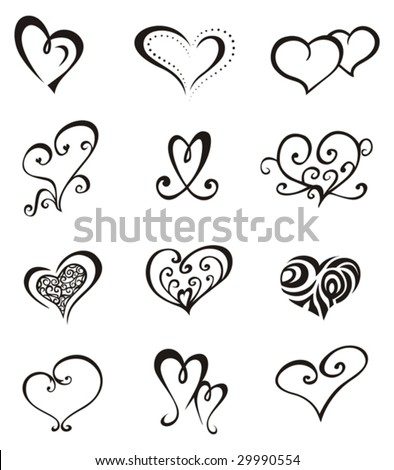 stock vector Hearts Tattoo Set