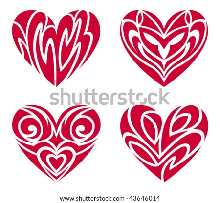 stock vector Tribal Hearts Tattoo Set