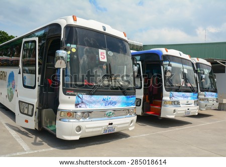 HO CHI MINH CITY, VIETNAM - MAY 14, 2015. Some buses wait to new trip at Mien Dong bus station. This depot has many public passengers at Saigon, Vietnam.