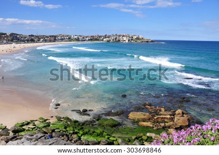 SYDNEY, AUSTRALIA - JUN 25, 2015. People relaxing at Bondi beach in Sydney, Australia. Bondi beach is one of a famous beach in the world.