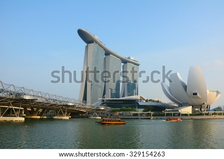 Singapore - Oct 10, 2015. View of Marina Bay with the luxury hotel. Trade in Singapore has benefited from the extensive network of trade agreements Singapore has passed.