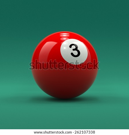Billiard ball number 3 solid red color