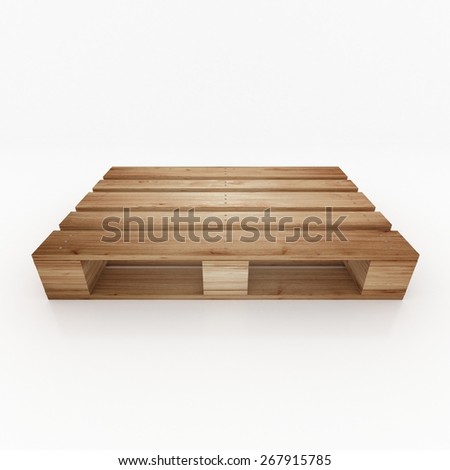 Wooden shipping pallet top side view isolated on white background