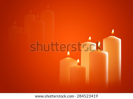 Five candles fading into a red background with a \'ghost\' image of the candles in the top left hand corner
