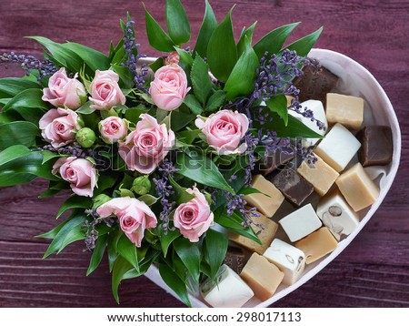 Heart box with flowers and sweets
