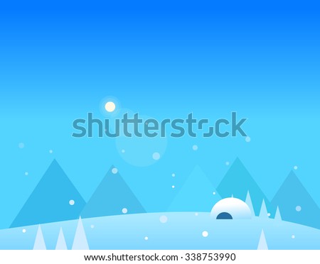 Wallpaper Landscape of Winter Mountains, Igloo and Moon, Beautiful Vector Illustration