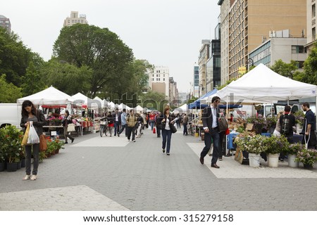 New York, New York, USA - May 12, 2011: Union Square Greenmarket Farmers Market. This farmers market located in Union Square Park just above 14th street in New York has been in existence since 1976.