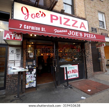 New York, New York, USA - March 13, 2011: Joe\'s Pizza on Carmine Street in Greenwich Village New York City. This is a small but well known pizza establishment in New York.