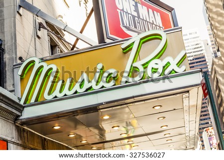 New York, New York, USA - May 17, 2012: The Music Box Theater marquee. The Music Box Theater is a well known \