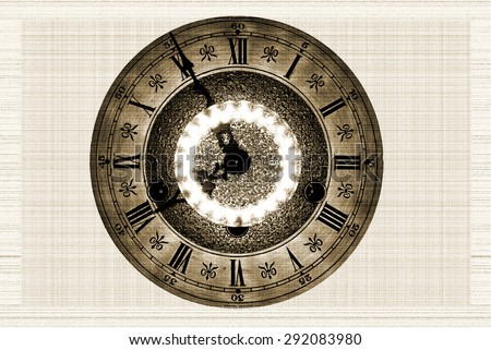 Grandfather Clock Face with Distressed Texture and Sepia