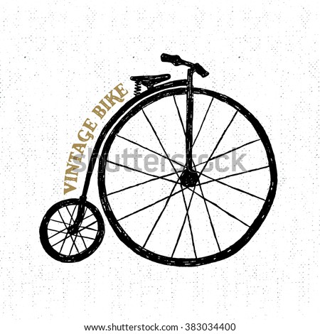 Hand Drawn Textured Vintage Icon With Bicycle Vector Illustration