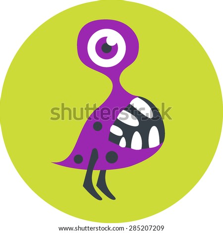 Vector illustration of isolated cute cartoon alien monster with big eye on lime background