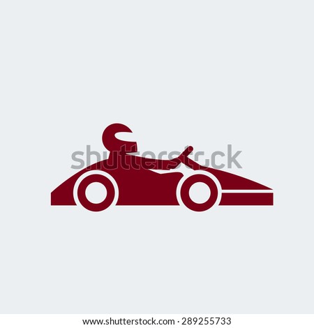 Kart with driver in helmet. Auto racing, motorsports, automobile concept. Open-wheel motorsport car, go-kart icon. Vector illustration eps 8 on grey background. For your design and business.