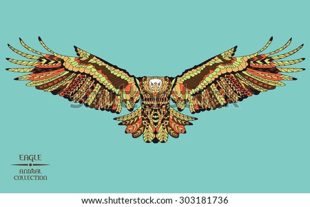 Zentangle stylized eagle. Animal bird collection. Hand drawn doodle. Ethnic patterned vector illustration. African, indian, totem, tribal design. Sketch for tattoo, bag, poster, print or t-shirt.