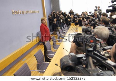 JANUARY 15, 2008 - BERLIN: Chancellor Angela Merkel with media before a press conference in the House of the \
