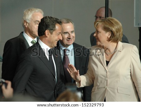 MAY 16, 2007 - BERLIN: German Chancellor Angela Merkel with French President Nicolas Sarkozy at the first offical visit of the newly elected French President in Germany, Chanclery, Berlin.