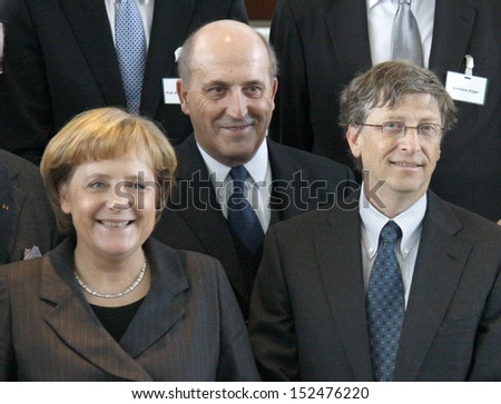 January 23, 2008 - Berlin: Microsoft Founder Bill Gates, Chancellor Angela Merkel And Tessen Von Heydebreck At A Meeting In The Chanclery In Berlin.