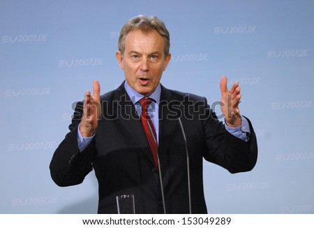 FEBRUARY 13, 2007 - BERLIN: British Prime Minister Tony Blair at a press conference after a meeting with the German Chancellor in the Chanclery in Berlin.