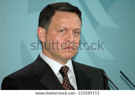 FEBRUARY 25, 2005 - BERLIN: King of Jordan, Abdullah II of Jordan (Abdallah II Bin Al-Hussein) at a press conference after a meeting with the German Chancellor in the Chanclery in Berlin.
