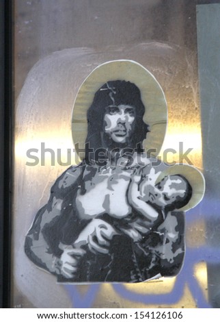 MAY 2008 - BERLIN: street art: an image of Sylvester Stallone, Rambo, Grafitty, Tacheles, Oranienburger Strasse, Berlin.