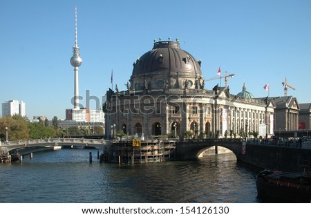 OCTOBER 2006  - BERLIN: the Bode Museum of the Museumsinsel (museum island), in the background: the television tower in Berlin-Mitte.
