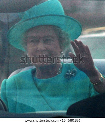 BERLIN-NOVEMBER 2, 2004: Queen Elizabeth II (Elizabeth Alexandra Mary Windsor) in her car during a state visit in Germany.
