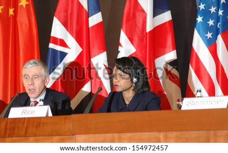 MARCH 30, 2006 - BERLIN: Jack Straw and Condoleezza Rice at a meeting of foreign ministers in the Foreign Ministry of Germany on policies regarding Iran, Berlin.