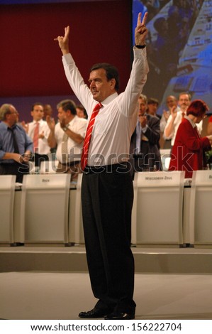 AUGUST 31, 2005 - BERLIN: German Chancellor Gerhard Schroeder at the party convention of the Social democrats before the general elections in Germany, Estrel-Convention Center, Berlin.