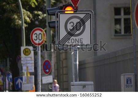 SEPTEMBER 2013 - BERLIN: waste of money in the public sector: contradictory and useless traffic signs in Berlin.