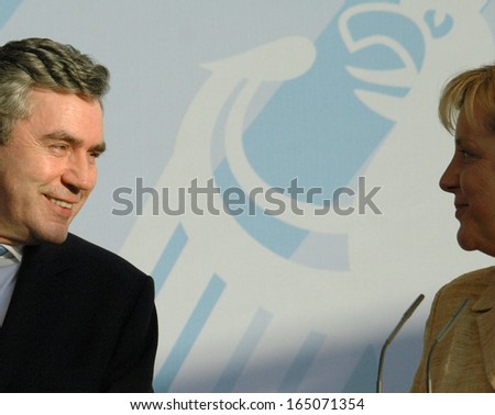 JULY 16, 2007 - BERLIN: British Prime Minister Gordon Brown, Chancellor Angela Merkel at a press conference after a meeting in the Chanclery in Berlin.