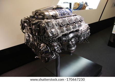 NOVEMBER 2013 - BERLIN: a AMG 600 horsepower, 6.3 liter 12 cylinder engine for a Mercedes Benz car, Berlin.