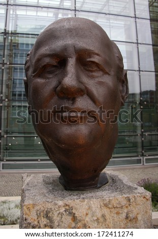 JUNE 2011 - BERLIN: a statue of former president of the Soviet Union, Michail Gorbechev (Michail Gobatschow) by Serge Mangin at the headquarters of the Axel Springer publishing company in Berlin.