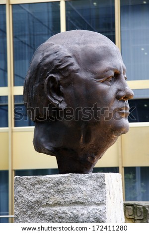 JUNE 2011 - BERLIN: a statue of former president of the Soviet Union, Michail Gorbechev (Michail Gobatschow) by Serge Mangin at the headquarters of the Axel Springer publishing company in Berlin.