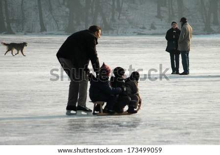 JANUARY 2006 - BERLIN: people on the frozen Wannsee in Berlin.