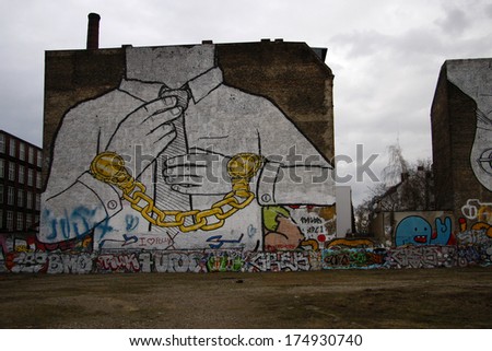 MARCH 2011 - BERLIN: street art in Berlin: a big murial on a building in the Kreuzberg district of Berlin.
