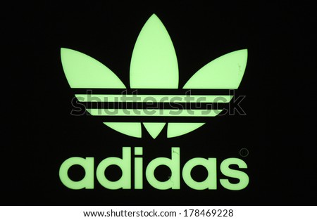 JANUARY 2014 BERLIN the logo of the brand Adidas Berlin JANUARY 2014 BERLIN the logo of the brand Adidas Berlin