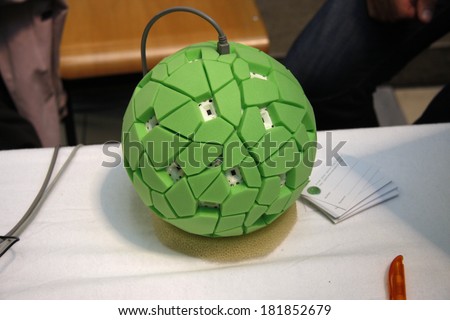 JUNE 2, 2012 - BERLIN the prototype of a ball which makes panoramic images (throwable panoramic camera - Panono), Technical University, Berlin.