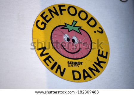 FEBRUARY 15, 2014 - BERLIN: a sticker with the slogan \